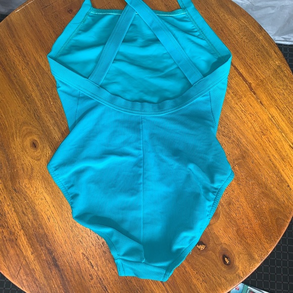 Vintage Women's Teal Ribbed One Piece Retro Bathing Swim Suit - Picture 2 of 10